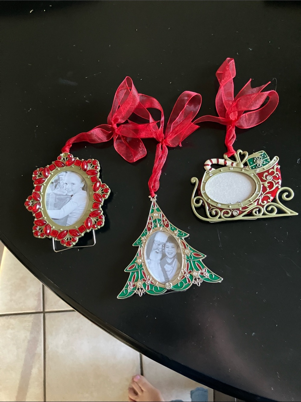 Festive Red and Green Photo Frame Ornaments - Set of 3